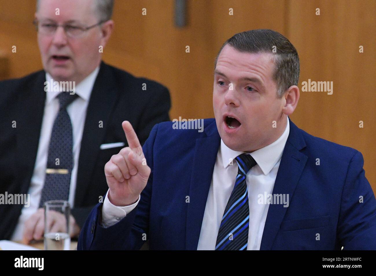 Edimburgo Scozia, Regno Unito 14 settembre 2023. Douglas Ross leader del Partito Conservatore e Unionista scozzese al Parlamento scozzese per le domande del primo Ministro. credit sst/alamy live news Foto Stock