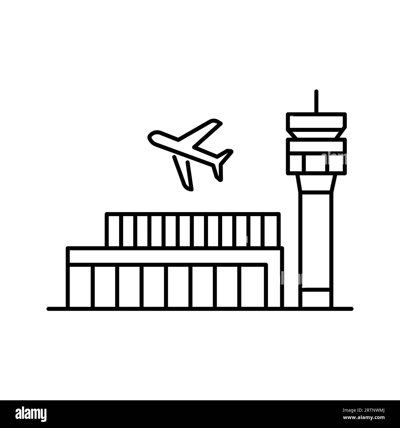 Simbolo dell'edificio dell'aeroporto. Elemento terminale isolato di alta qualità per compagnie aeree in stile trendy. Illustrazione Vettoriale