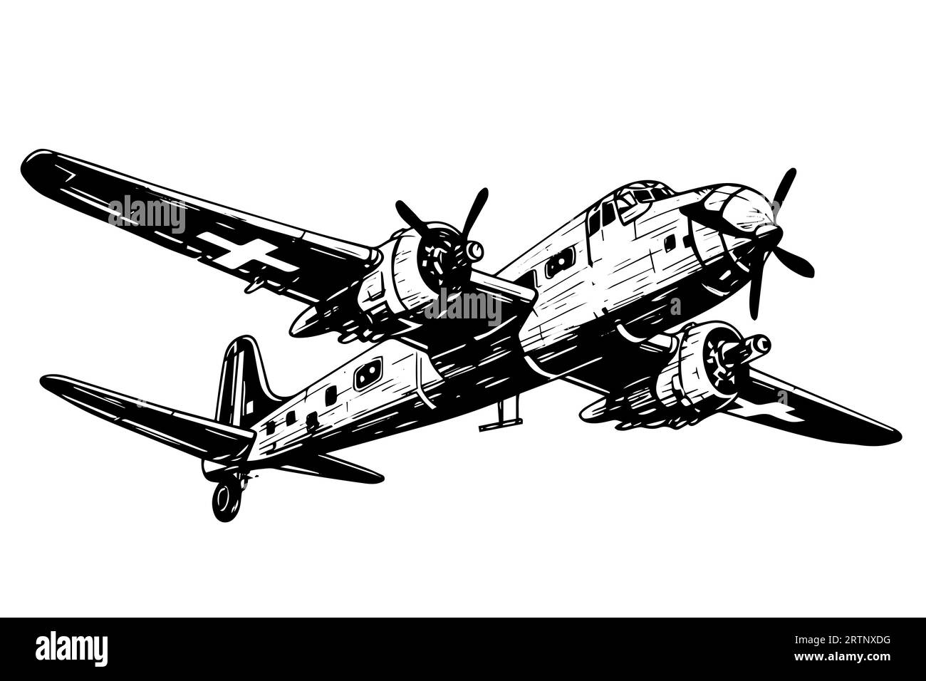 Schizzo a inchiostro disegnato a mano dell'aereo. Illustrazione vettoriale stile incisione. Illustrazione Vettoriale