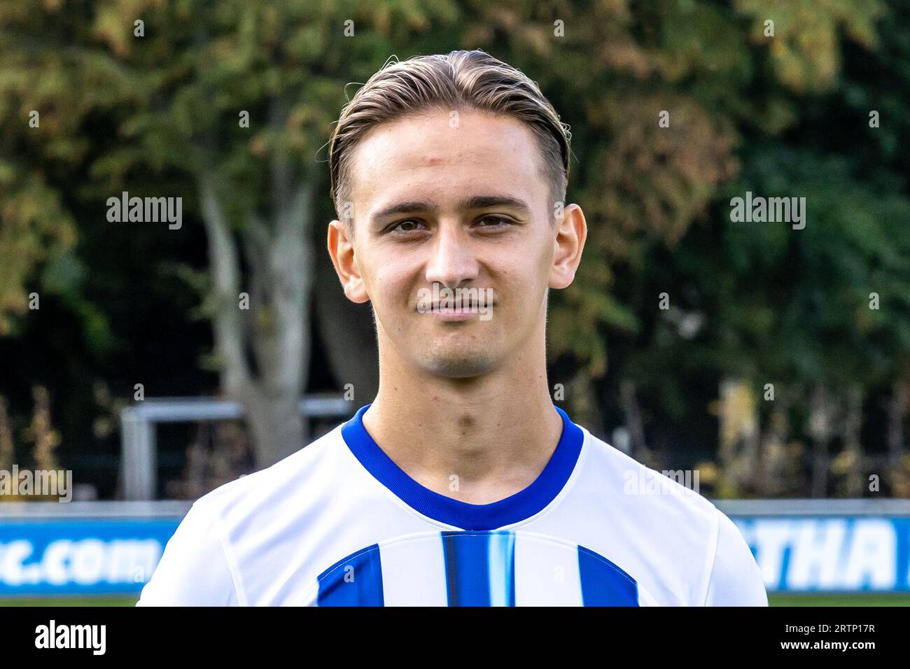 Berlino, Germania. 14 settembre 2023. Calcio: Sessione fotografica a Hertha BSC, foto di ritratti a Schenckendorffplatz. Michal Karbownik Credit: Andreas Gora/dpa/Alamy Live News Foto Stock