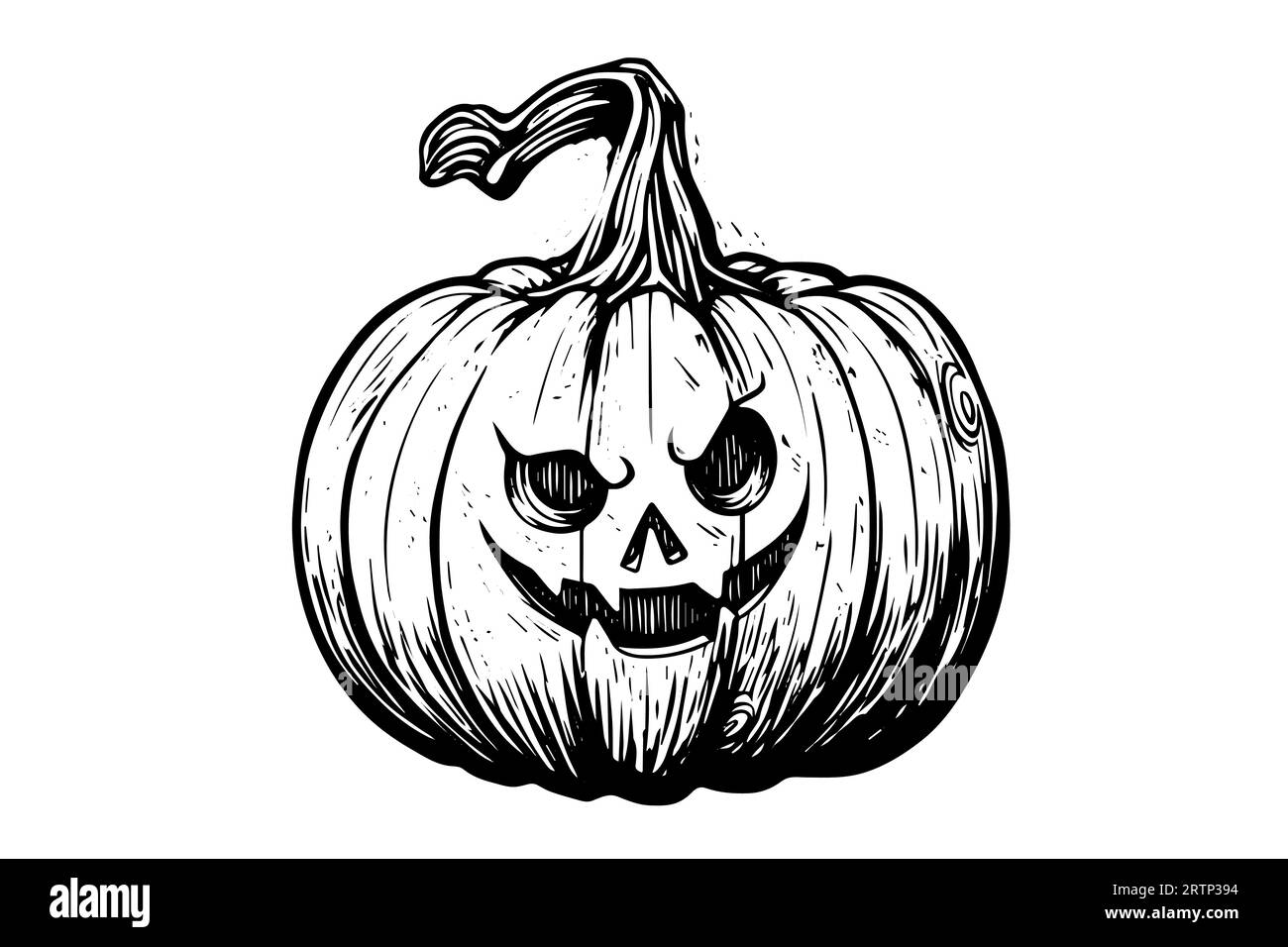 Mascotte con testa di zucca di Halloween incisione a inchiostro disegno a mano illustrazione vettoriale. Illustrazione Vettoriale