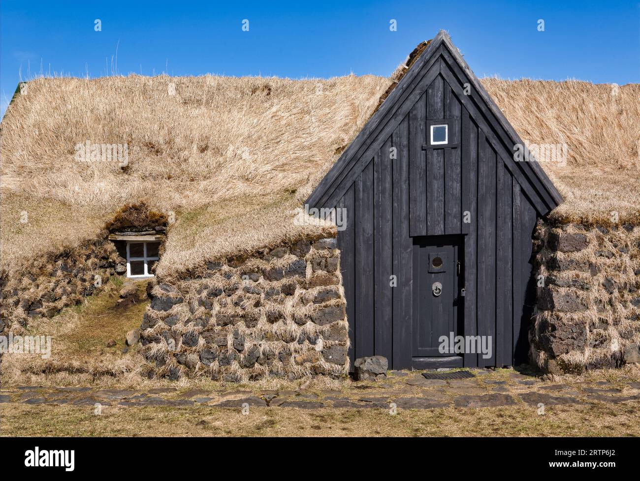 Case in terra battuta Keldur in Islanda Foto Stock