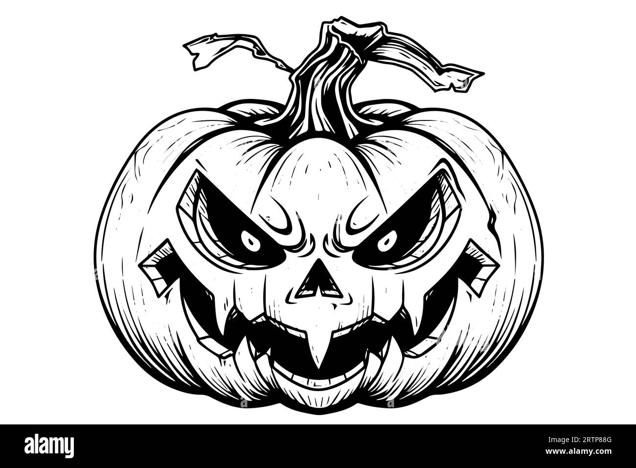 Mascotte con testa di zucca di Halloween incisione a inchiostro disegno a mano illustrazione vettoriale. Illustrazione Vettoriale