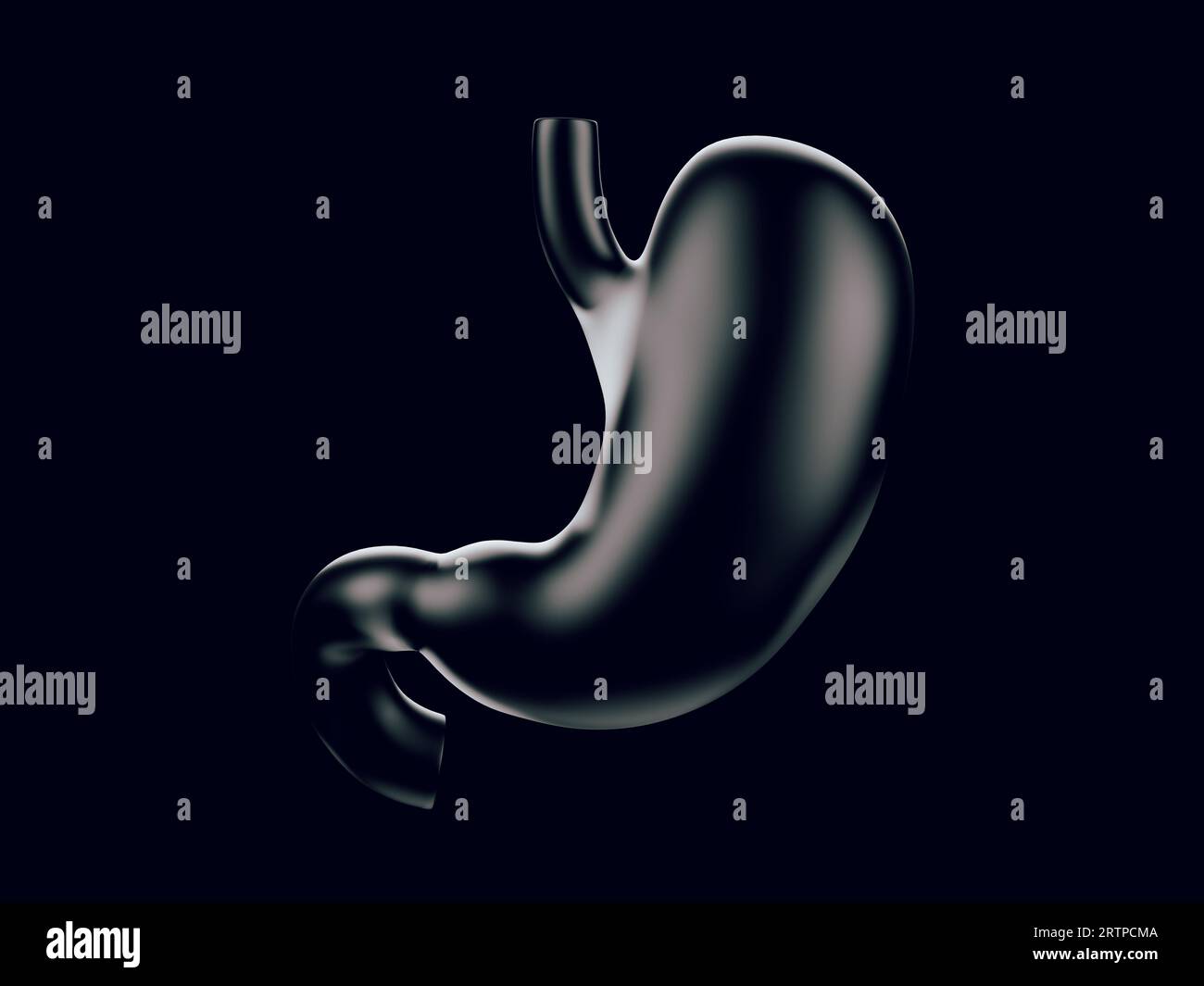 Stomaco umano fatto di vetro. rendering 3d dello stomaco trasparente su sfondo nero Foto Stock