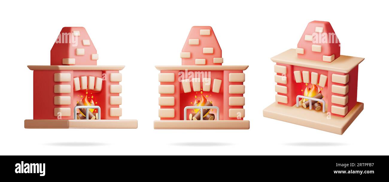 Caminetto 3D con set Burning Wood Illustrazione Vettoriale