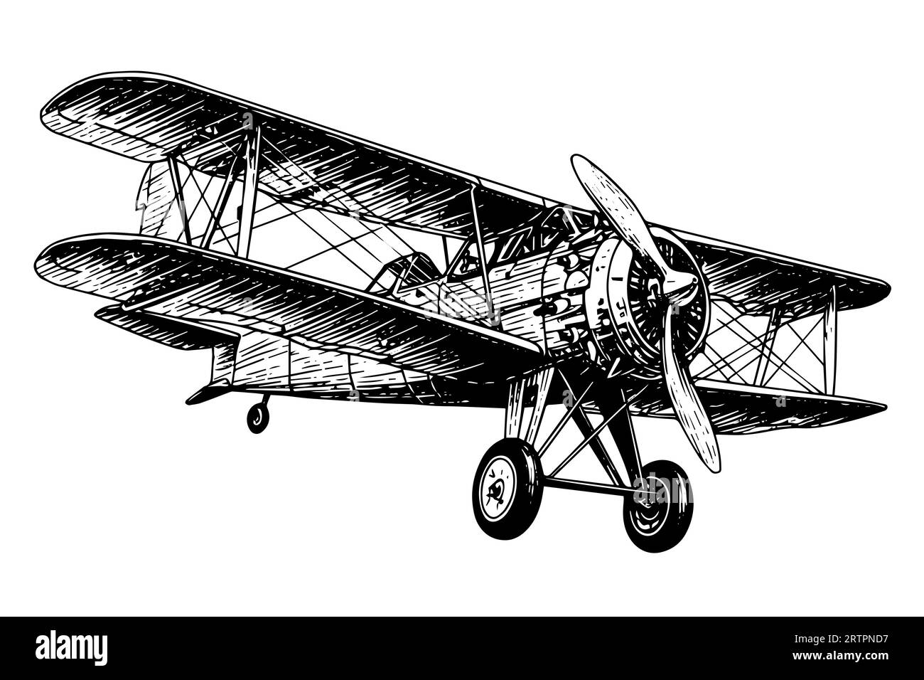 Schizzo a inchiostro disegnato a mano dell'aereo. Illustrazione vettoriale stile incisione. Illustrazione Vettoriale