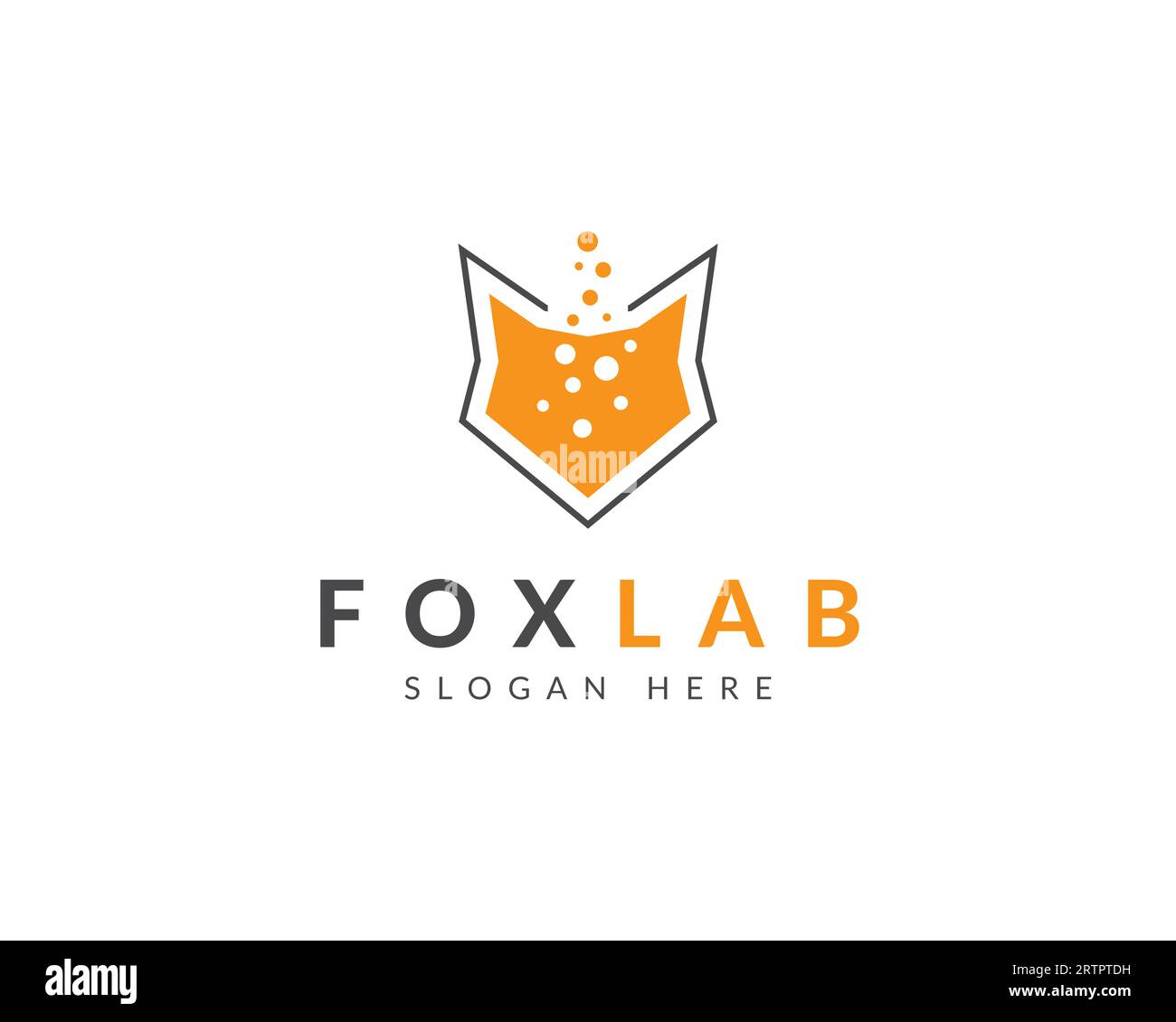Matraccio da laboratorio disegno con logo in schiuma modello vettoriale, design con logo in schiuma creativa per chimica. Icona Fox Lab Modern Logo Illustrazione Vettoriale