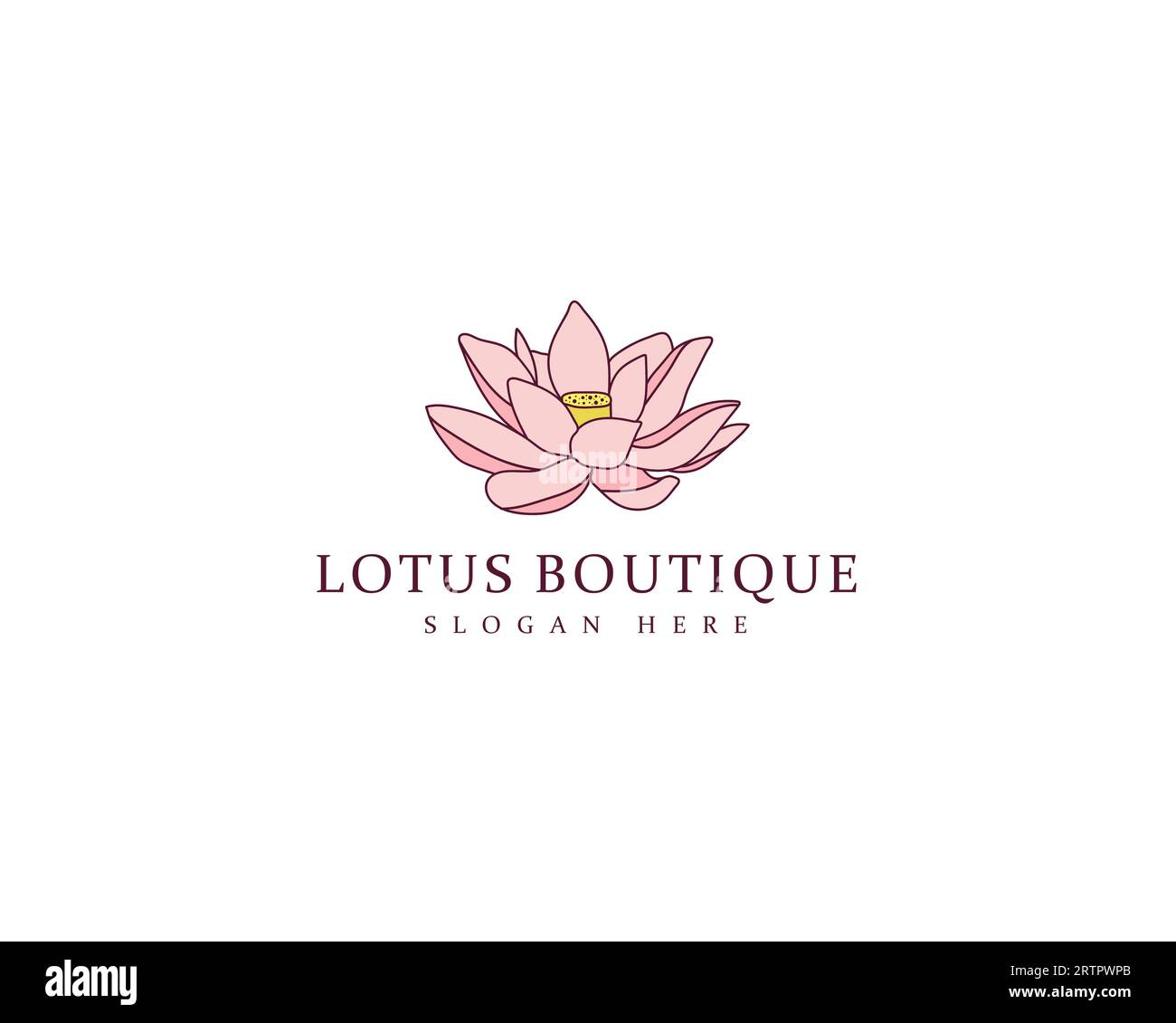 Modello vettoriale con logo Lotus Flower. Centro benessere, yoga, relax, logo meditazione. Logo Lotus Boutique Illustrazione Vettoriale