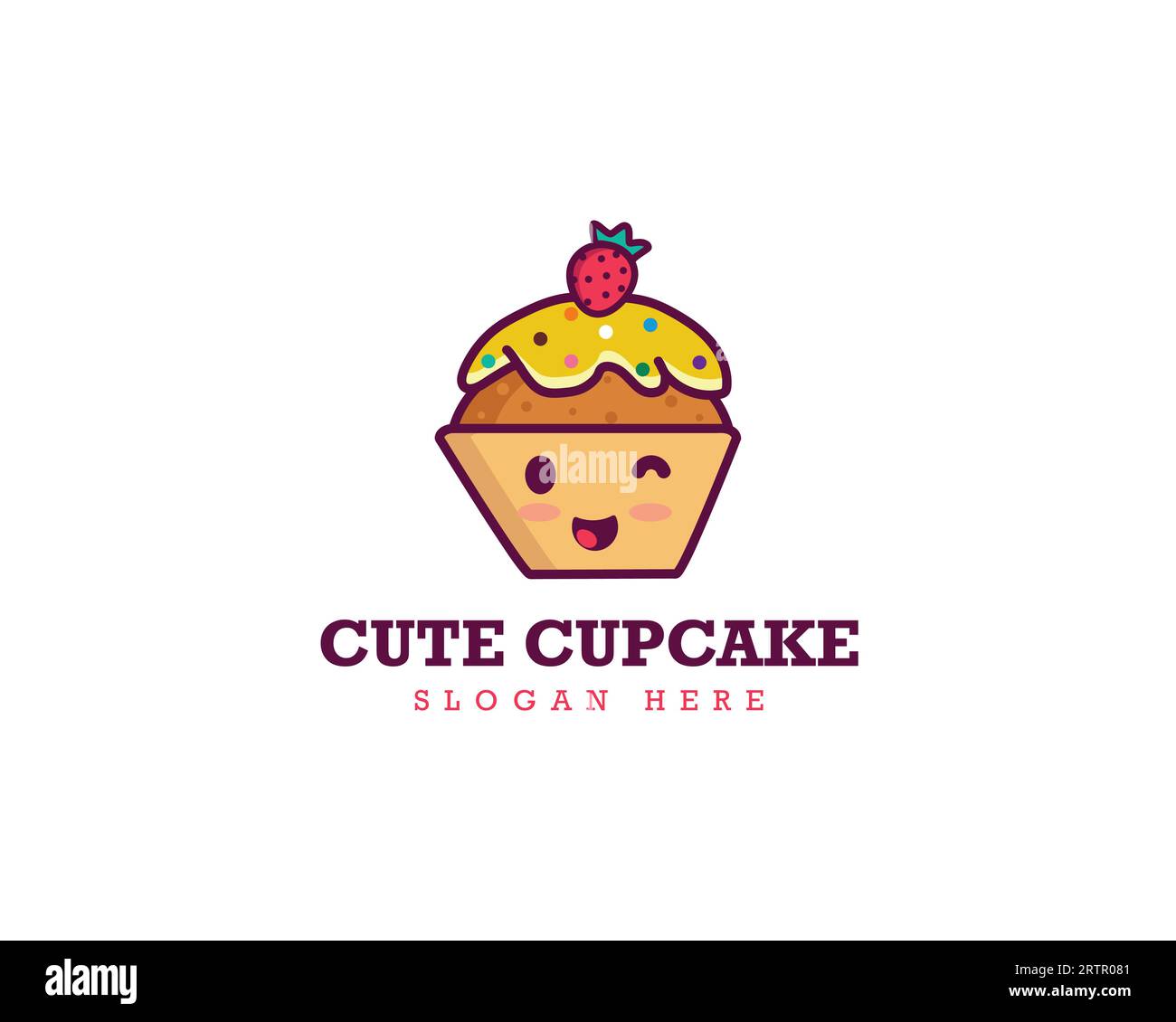 Carino modello logo cupcake disegno illustrativo icona vettoriale. Grazioso modello con logo cupcake. Grazioso design con logo Cupcake per il marchio Illustrazione Vettoriale