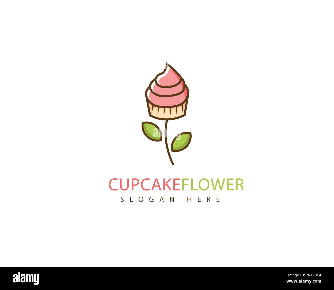 Disegno illustrativo dell'icona vettoriale del logo cupcake Flower. Logo del gelato. Cupcake Flower Creative Design Illustrazione Vettoriale