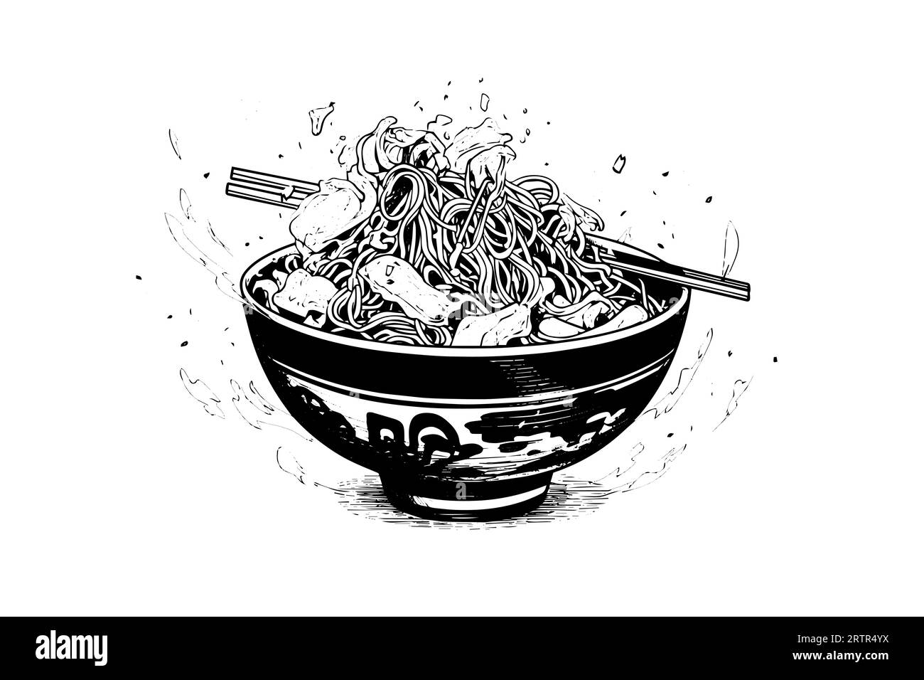 Illustrazione di Ramen Noodle in stile vettoriale per il cibo giapponese con incisione. Informazioni sul logo o sul menu dello schizzo dell'inchiostro. Illustrazione Vettoriale