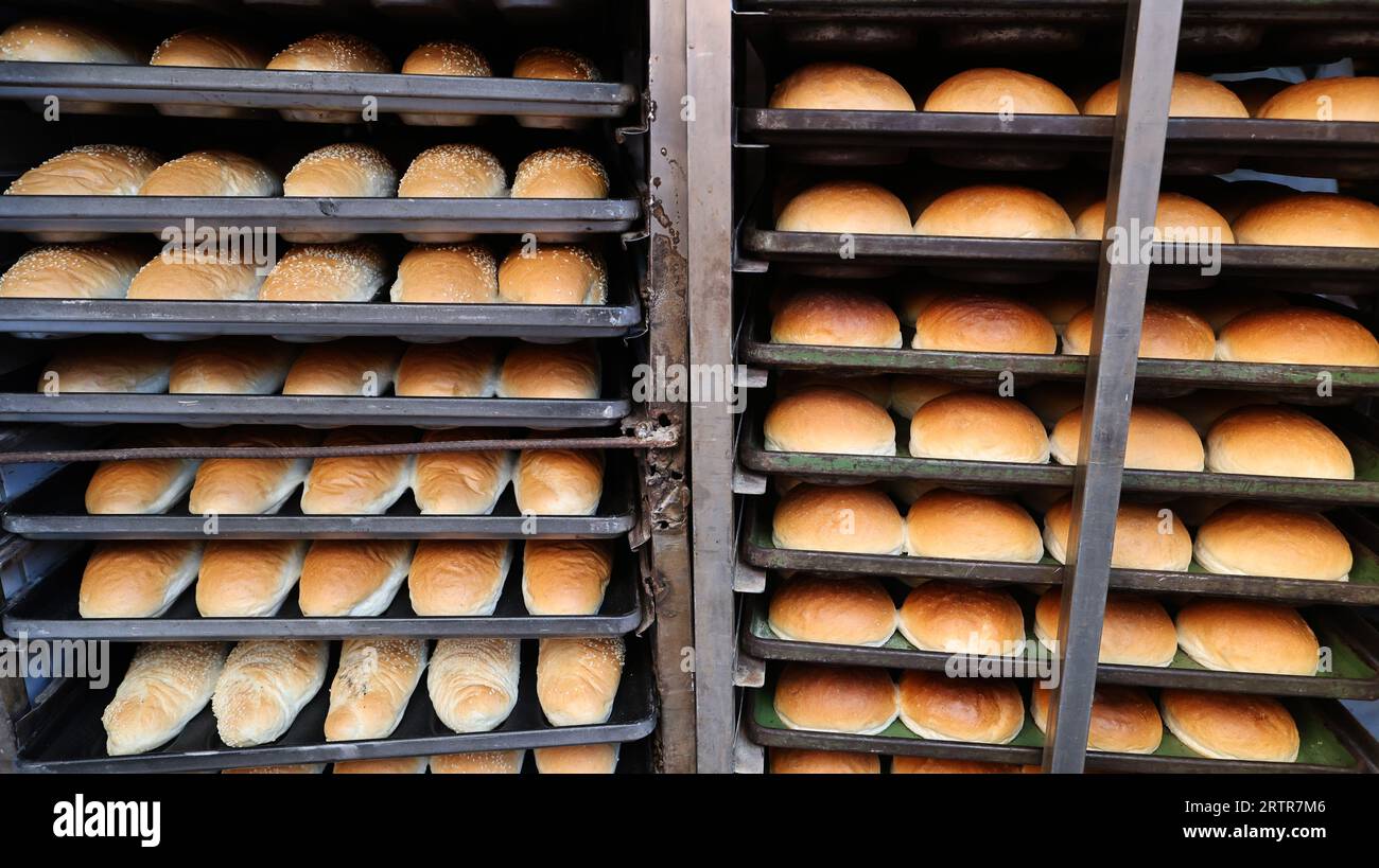 Pane fresco in una panetteria nel quartiere Balat di Istanbul Foto Stock