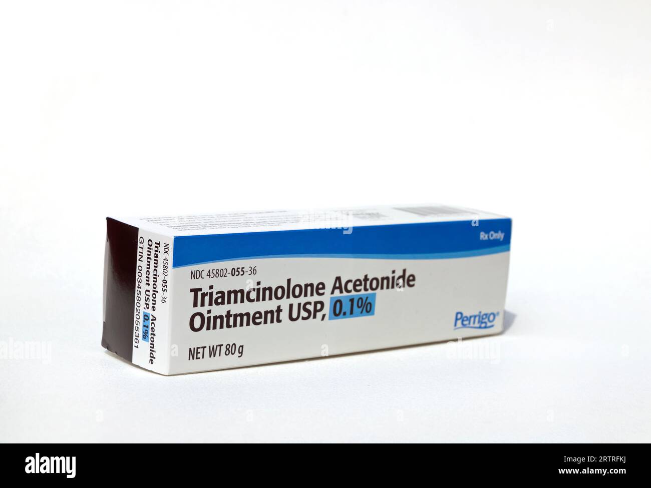 Triamcinolone Acetonide unguento, una prescrizione ad alta potenza, per condizioni della pelle come eczema, dermatite, eruzione cutanea, prurito, gonfiore, arrossamento. Foto Stock