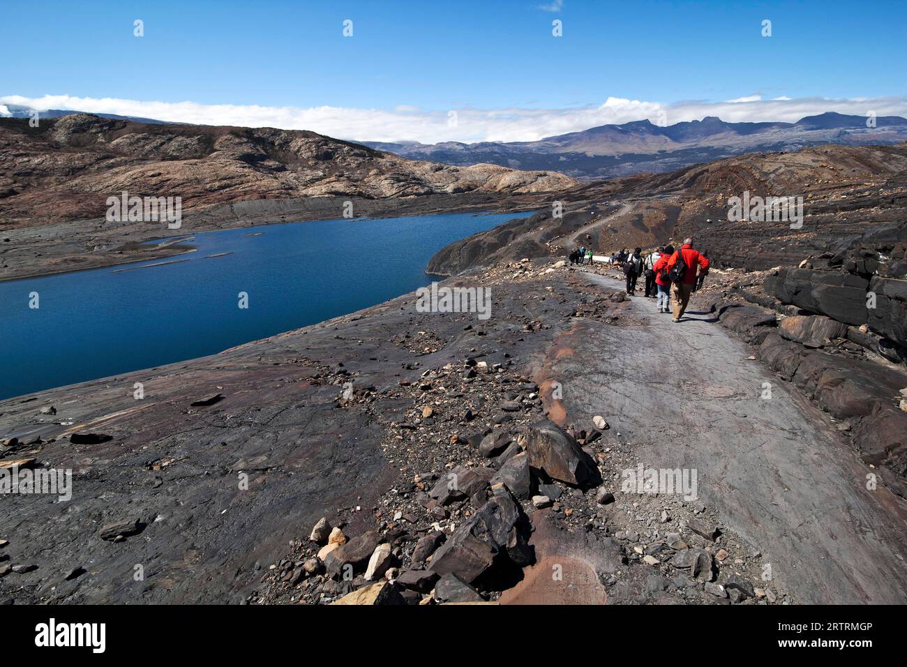 Escursioni a piedi al lago glaciale, Estancia Cristina, Patagonia, Argentina Foto Stock