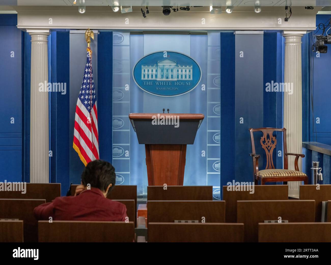 WASHINGTON, D.C. – 7 agosto 2023: La James S. Brady Press Briefing Room viene vista alla Casa Bianca di Washington Foto Stock