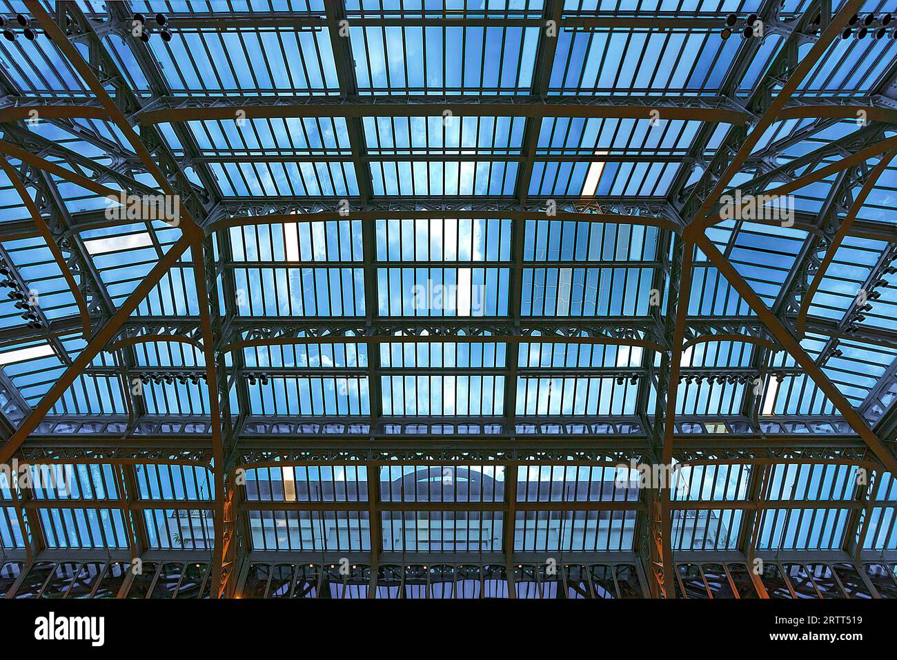 Cupola in vetro con struttura in acciaio degli esclusivi grandi magazzini la Samaritaine, Parigi, Francia Foto Stock