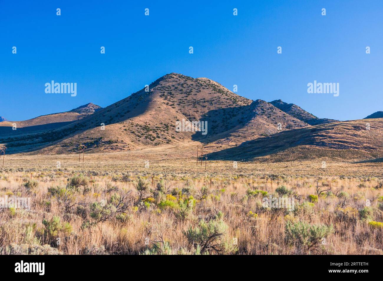 La salvia e i campi di erba sul fiume Snake pianure in Idaho. Il paese è robusto, remote e dure sia in estate che in inverno. Foto Stock