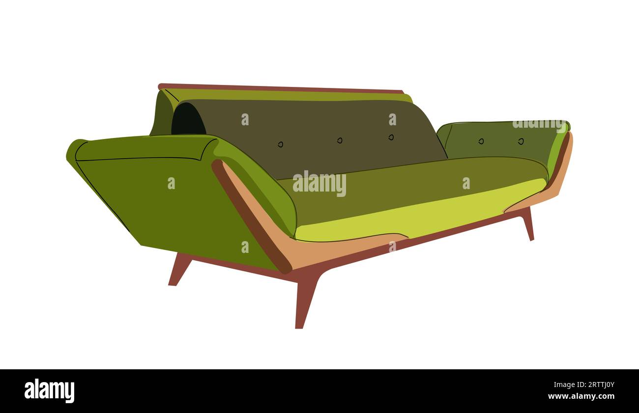 Elegante e confortevole divano verde vettoriale su bianco. Illustrazione Vettoriale