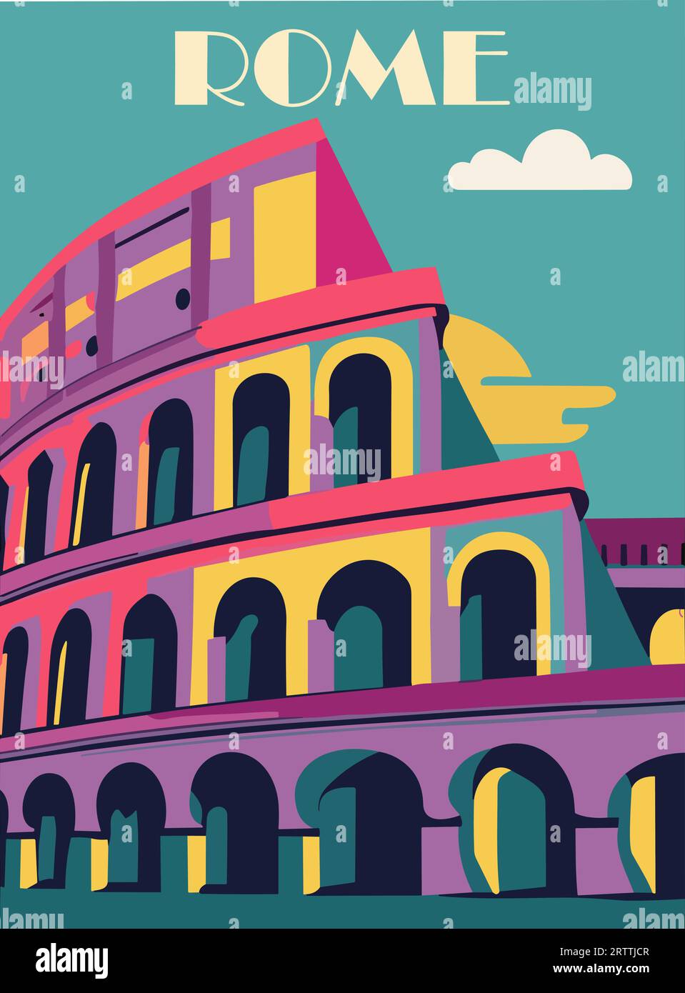 Poster di viaggio a Roma, Italia in stile retrò Bauhaus. Illustrazione Vettoriale