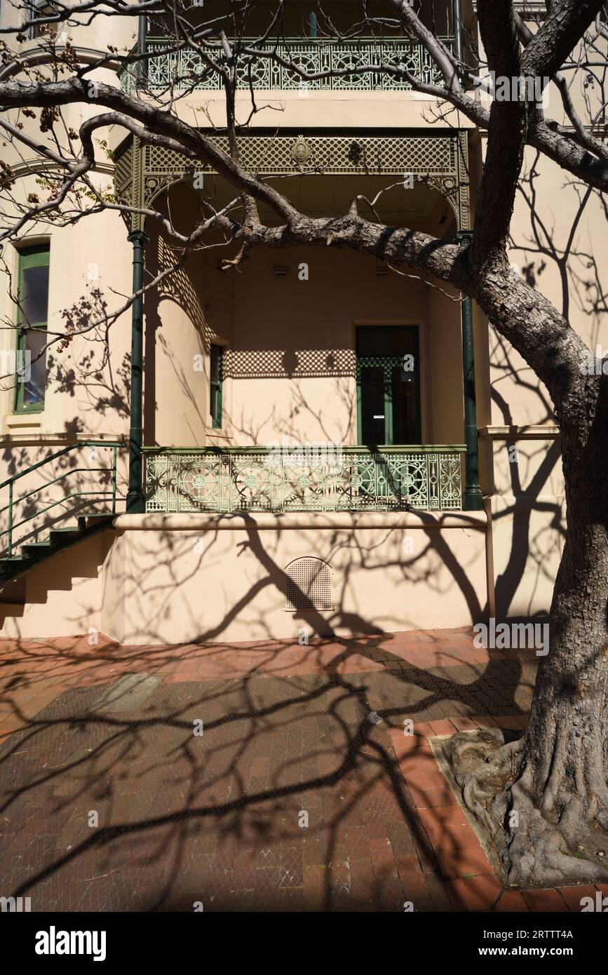 Dettagli dell'edificio Worrall, alta architettura vittoriana con arti e mestieri e dettagli gotici, nel cortile dell'ospedale di Sydney Foto Stock