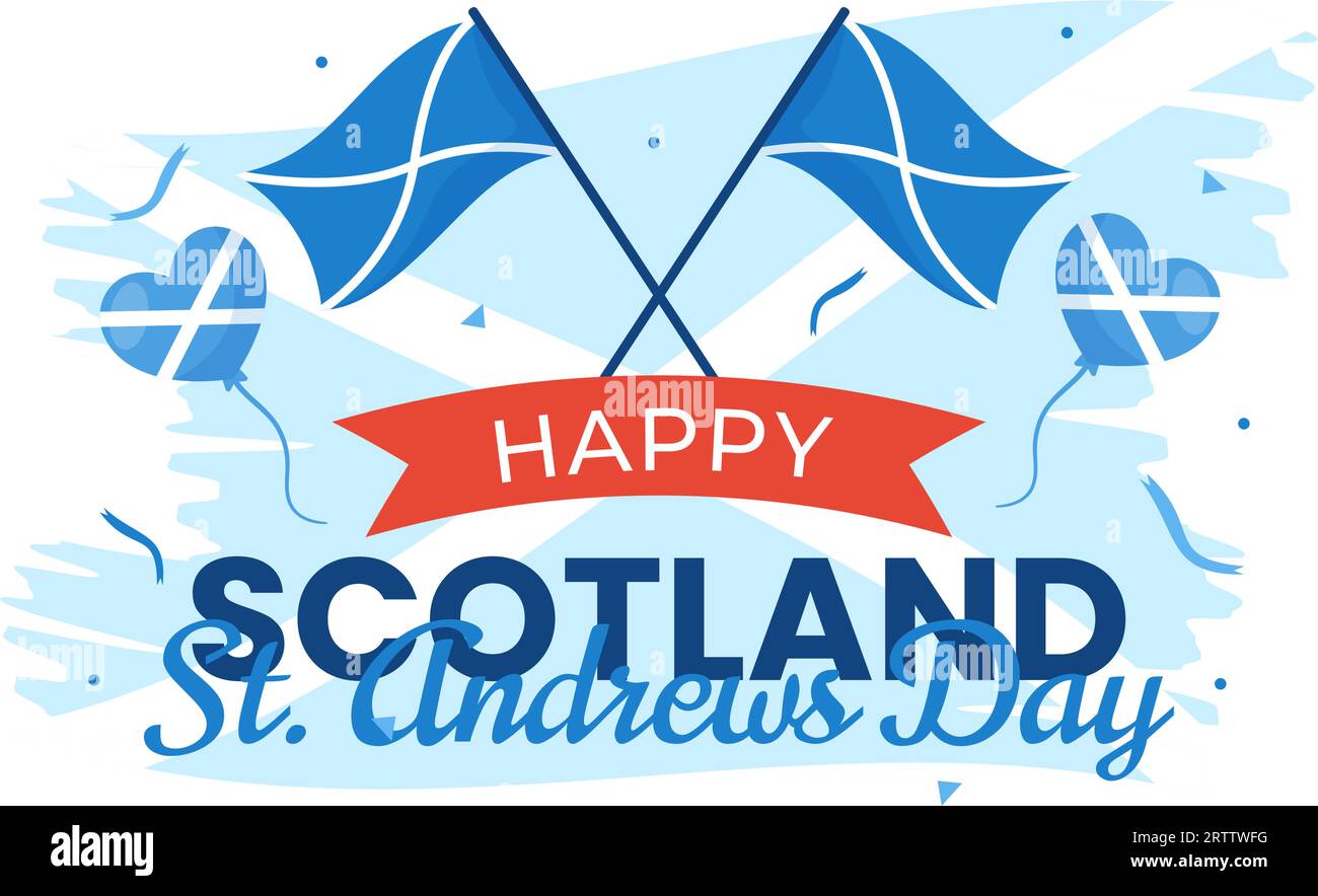 Illustrazione vettoriale del giorno felice di Sant'Andrea il 30 novembre con la bandiera scozzese nella National Holiday Celebration Flat Cartoon Blue background Design Illustrazione Vettoriale