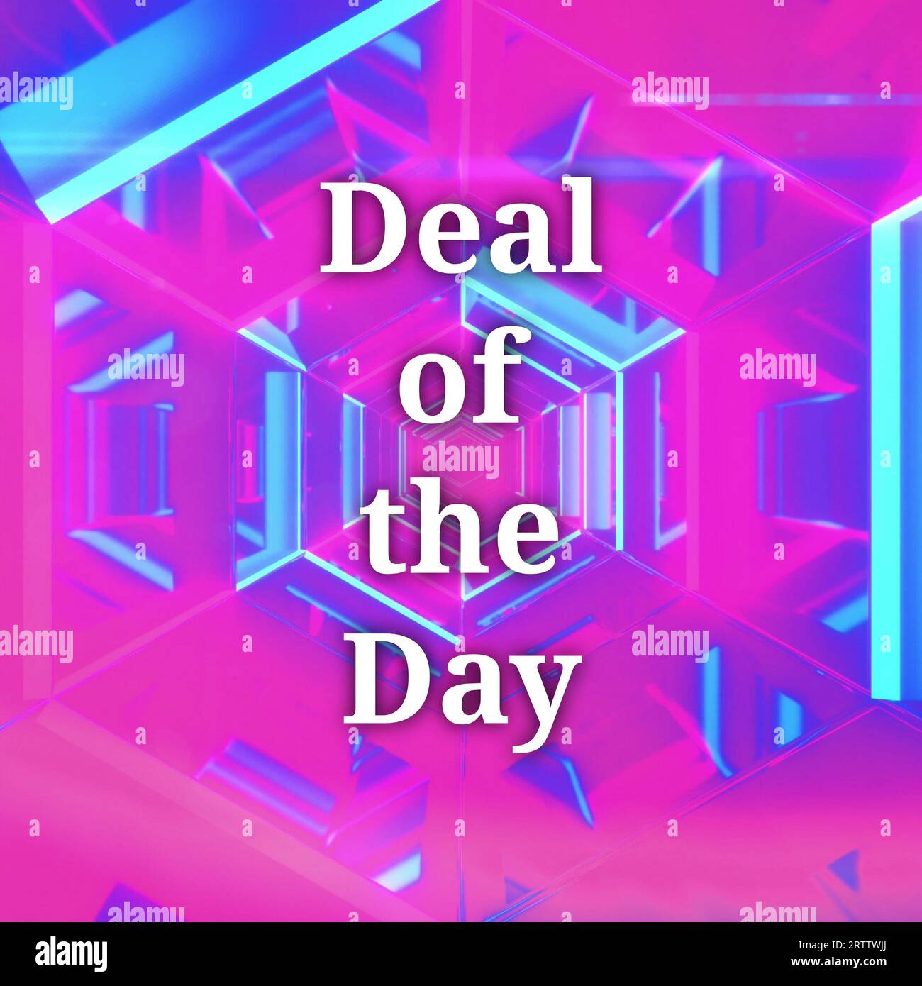 Composizione del testo dell'offerta del giorno su linee al neon viola e blu Foto Stock