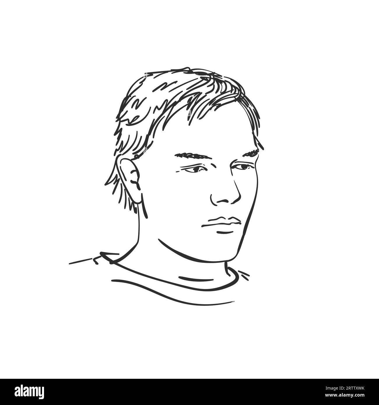 Ritratto di un giovane pensatore, con i capelli arroganti e con un aspetto stanco, disegno vettoriale disegnato a mano Illustrazione Vettoriale