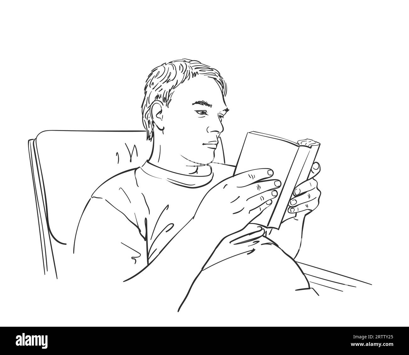 Schizzo di un manuale che legge un libro, illustrazione vettoriale lineare disegnata a mano Illustrazione Vettoriale