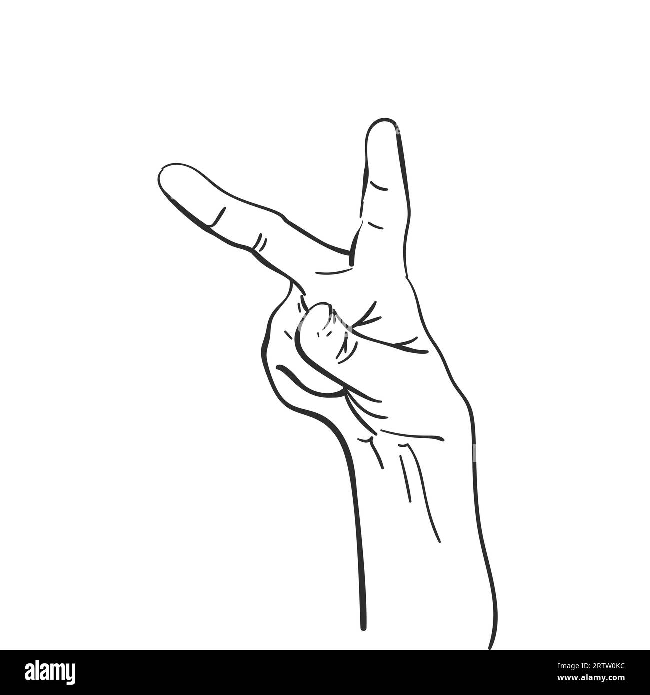 Mano che mostra il gesto di pace Vittoria, segno V. Schizzo vettoriale, illustrazione disegnata a mano Illustrazione Vettoriale