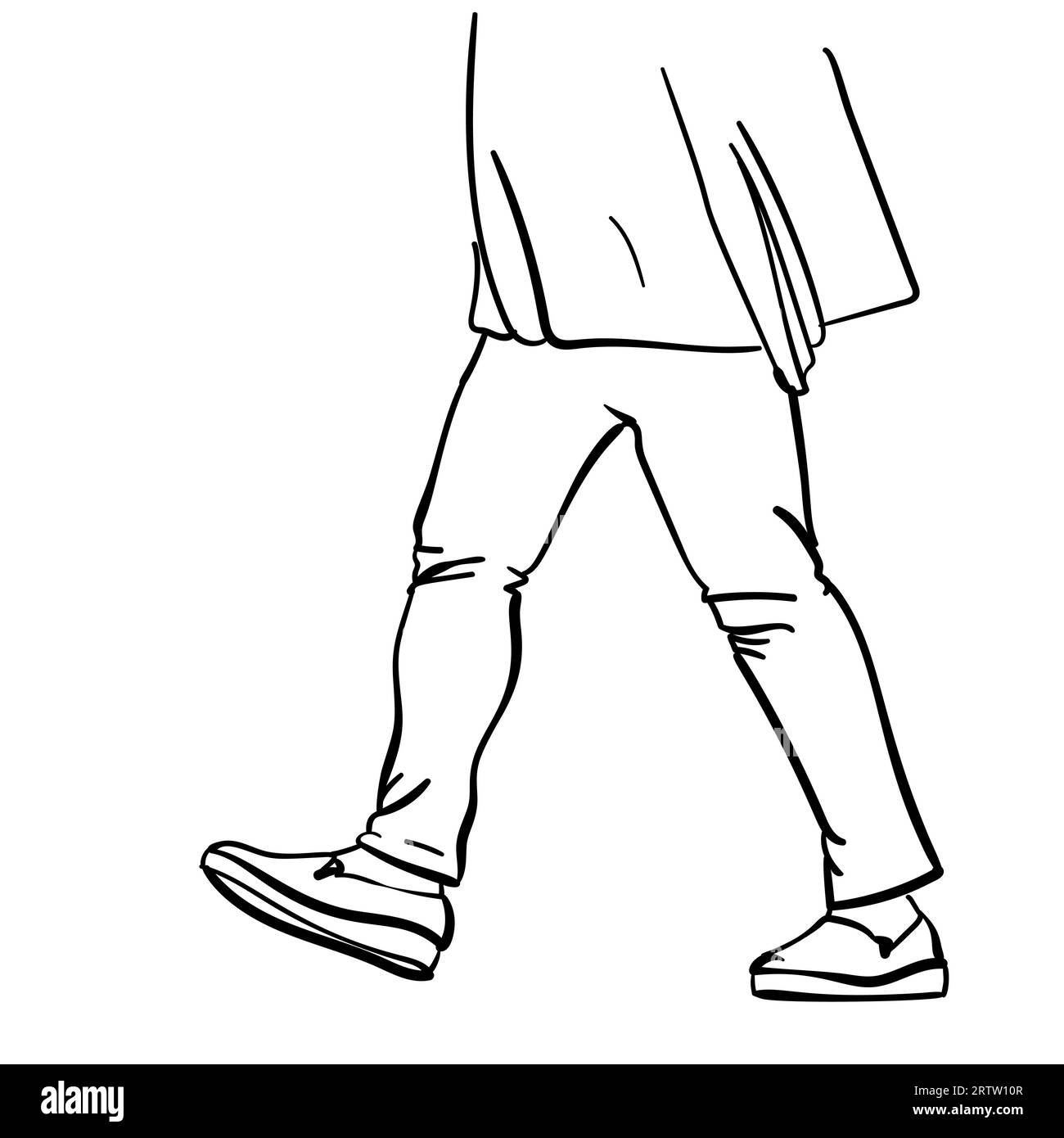 Disegno delle gambe di donna in pantaloni stretti e scarpe semplici comode, gambe femminili isolate. Illustrazione disegnata a mano con schizzo vettoriale Illustrazione Vettoriale