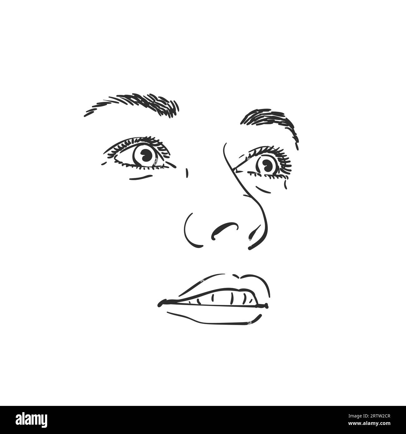 Faccia di donna caucasica, schizzo vettoriale illustrazione disegnata a mano isolata Illustrazione Vettoriale