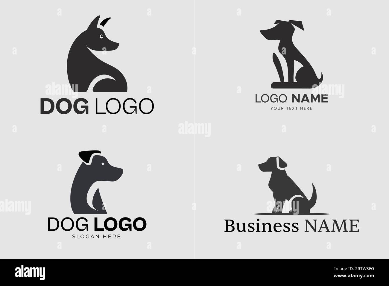 Logo con silhouette per cani in bianco e nero, logo Vector Dog, logo modificabile Illustrazione Vettoriale