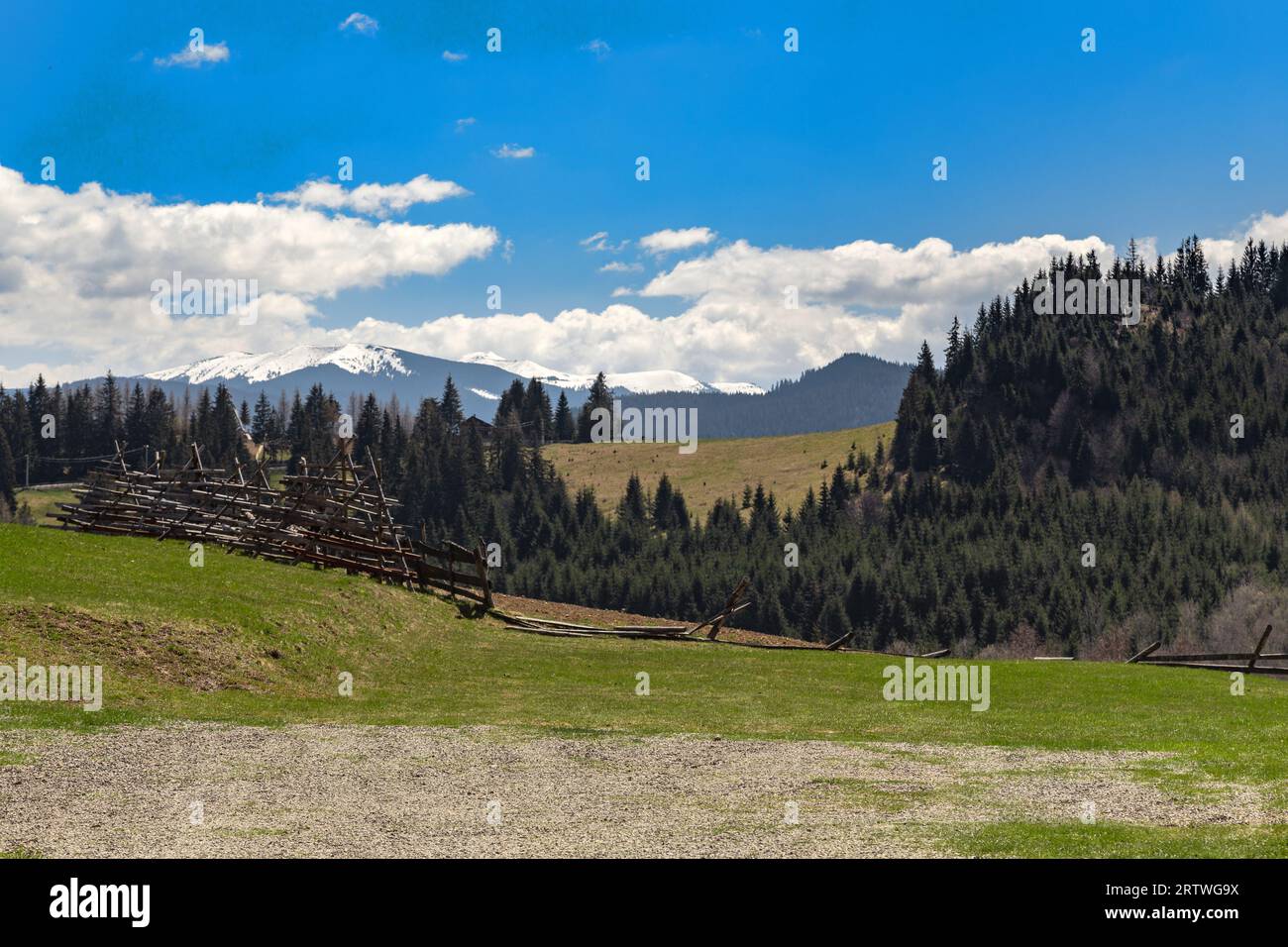 Questo è il paesaggio montano del passo Tihutsa nella parte rumena dei Carpazi. Foto Stock