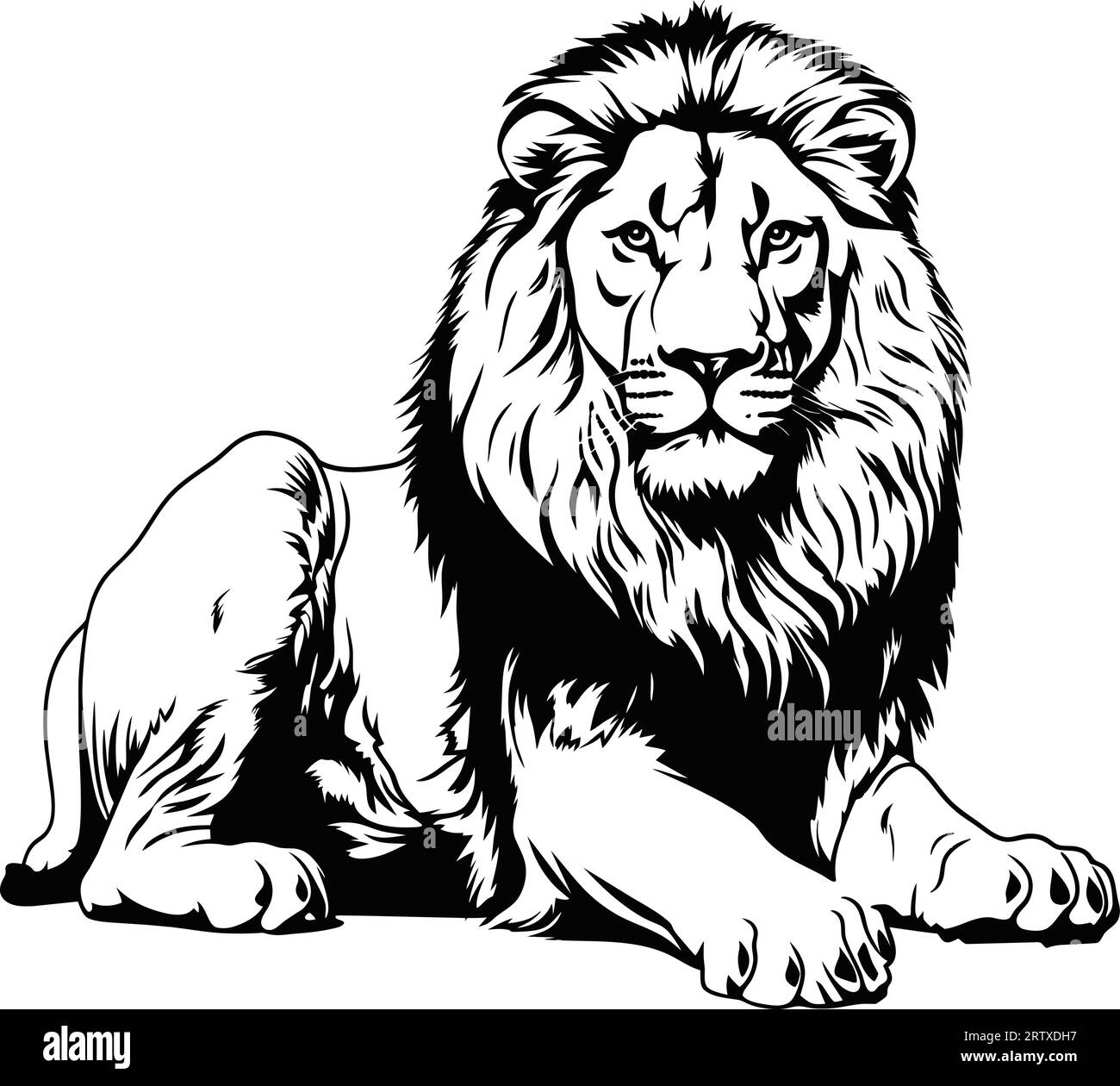 Incisione vintage, leone isolato, king set illustrativo, schizzo a inchiostro. Africa sfondo di gatto selvatico disegno della silhouette di animale. Vettore disegnato a mano in bianco e nero Illustrazione Vettoriale