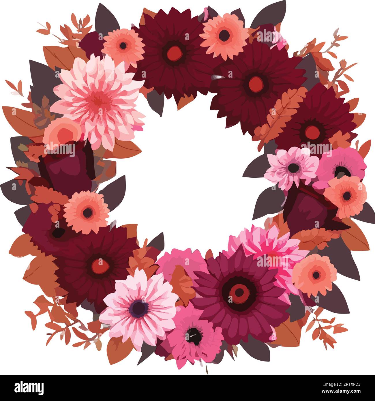 Bouquet di corona rotonda di fiori di bellezza di rosa vettoriale Illustrazione Vettoriale