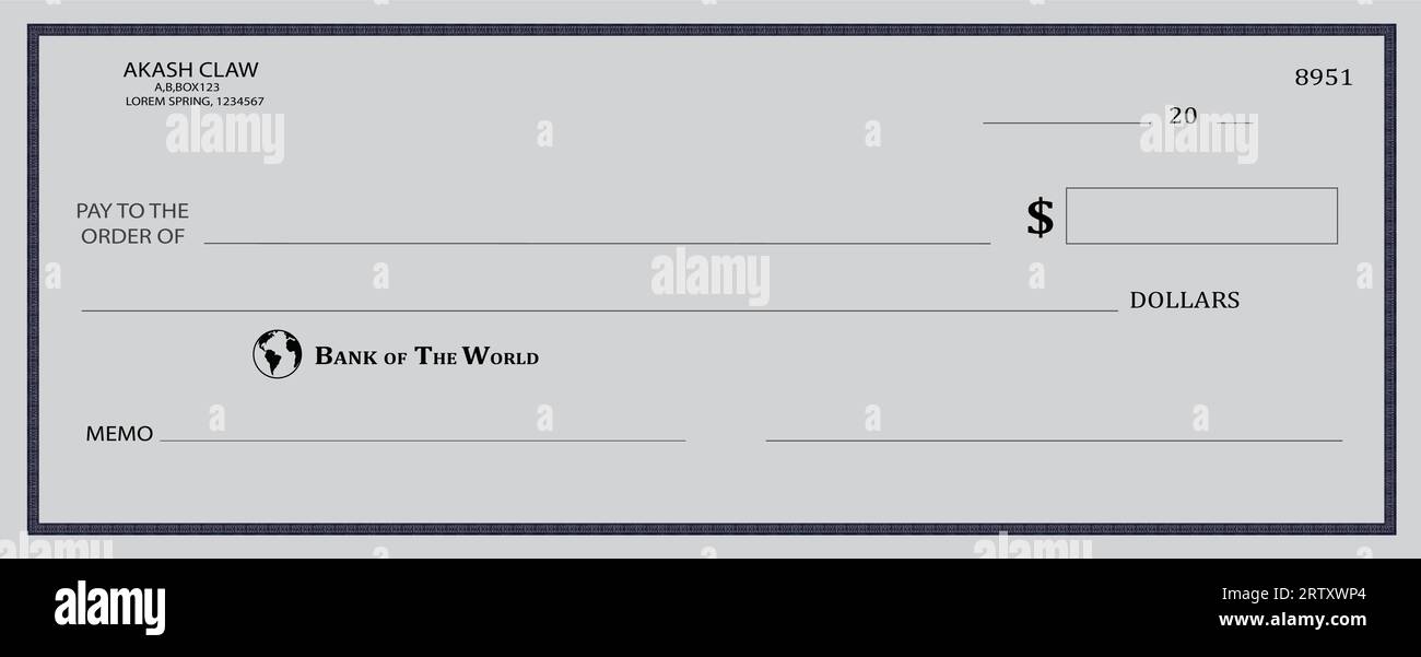 modello di assegno bancario da banco personale vuoto Illustrazione Vettoriale