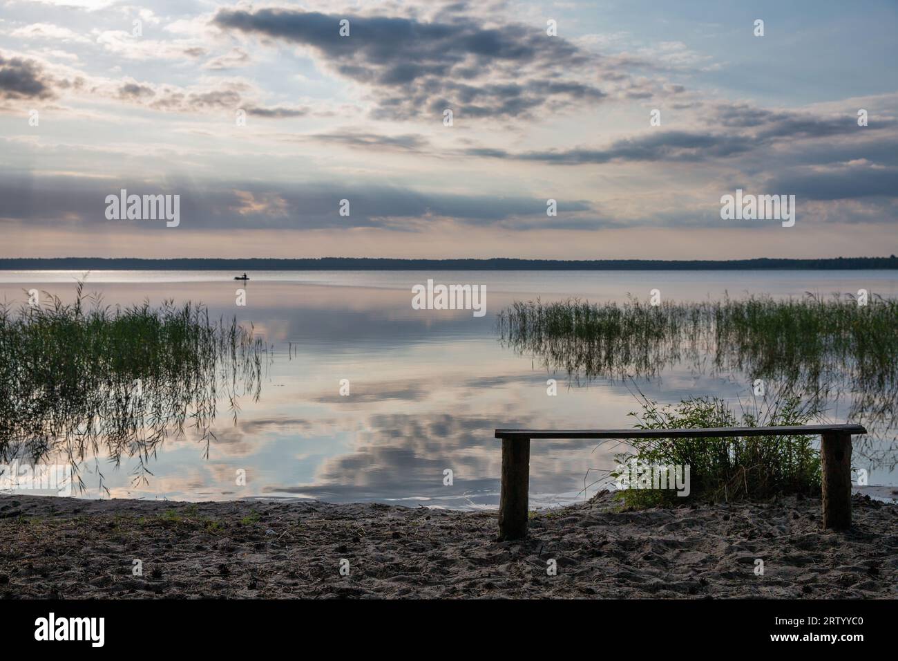 Vista panoramica sul Lago bianco all'alba nella regione di Rivne, Ucraina. Foto Stock