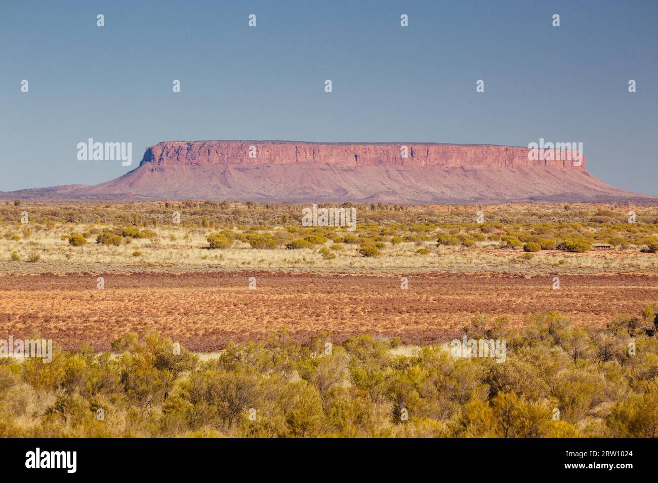 Vista da Lasseter Hwy dal Monte Connor Lookout nel Territorio del Nord, l'Australia Foto Stock