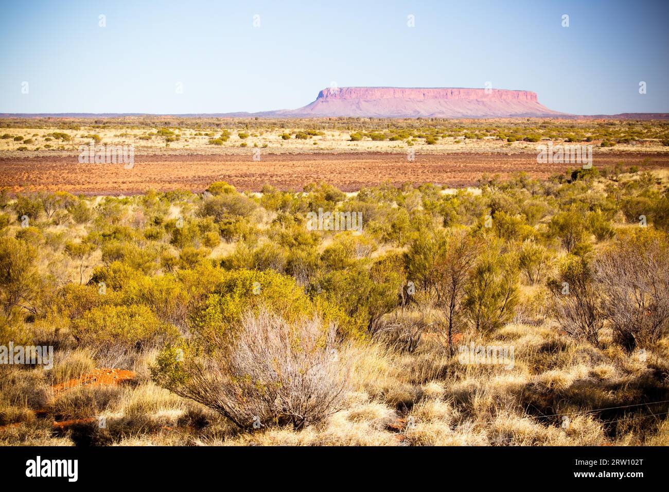 Vista da Lasseter Hwy dal Monte Connor Lookout nel Territorio del Nord, l'Australia Foto Stock