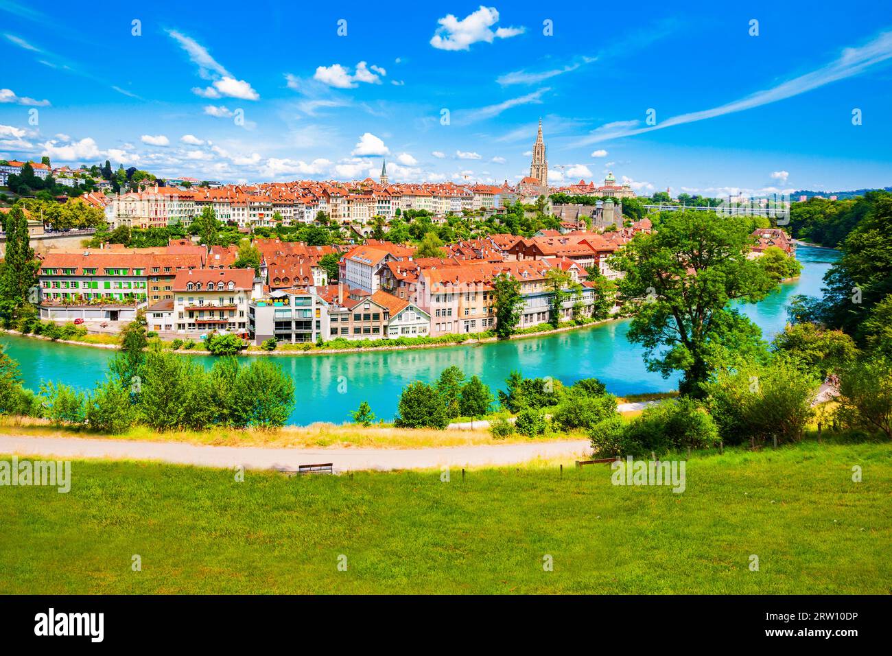 La città di Berna antenna vista panoramica. Berna è la capitale della Svizzera. Foto Stock