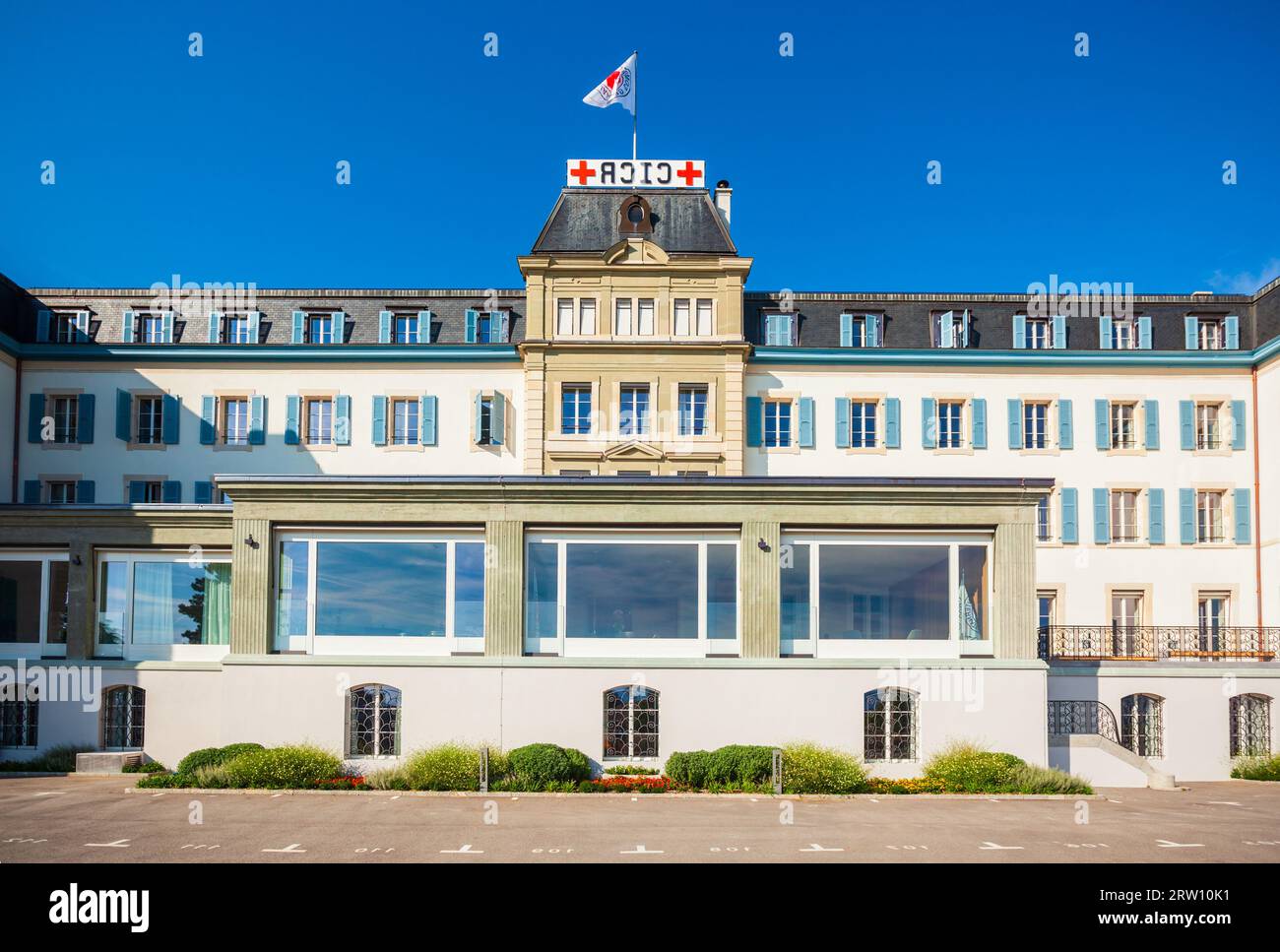 Comitato internazionale della Croce Rossa CICR o edificio è situato nella città di Ginevra in Svizzera Foto Stock