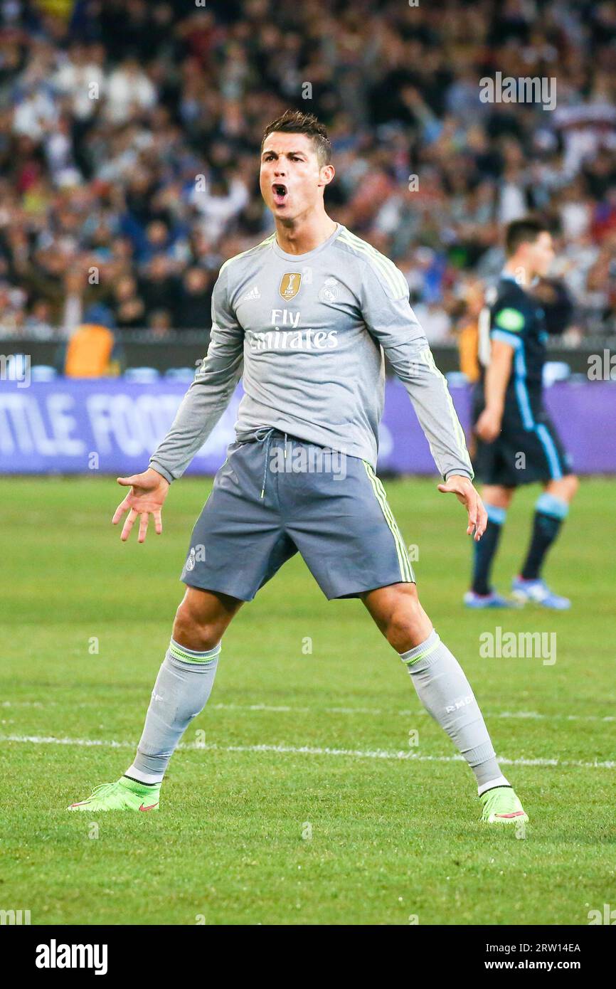 MELBOURNE, AUSTRALIA, 24 LUGLIO: Cristiano Ronaldo segna per il Real Madrid nella partita 3 dell'International Champions Cup 2015 Foto Stock