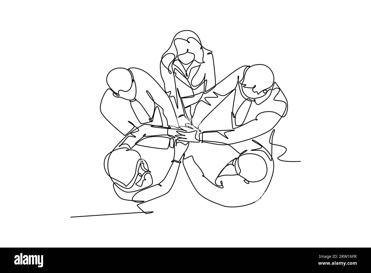 Un'unica linea continua di giovani gruppi di imprese che tengono la mano insieme. Lavoro di squadra in ufficio. Progetto di gestione dei lavoratori di successo. Dinamica Foto Stock