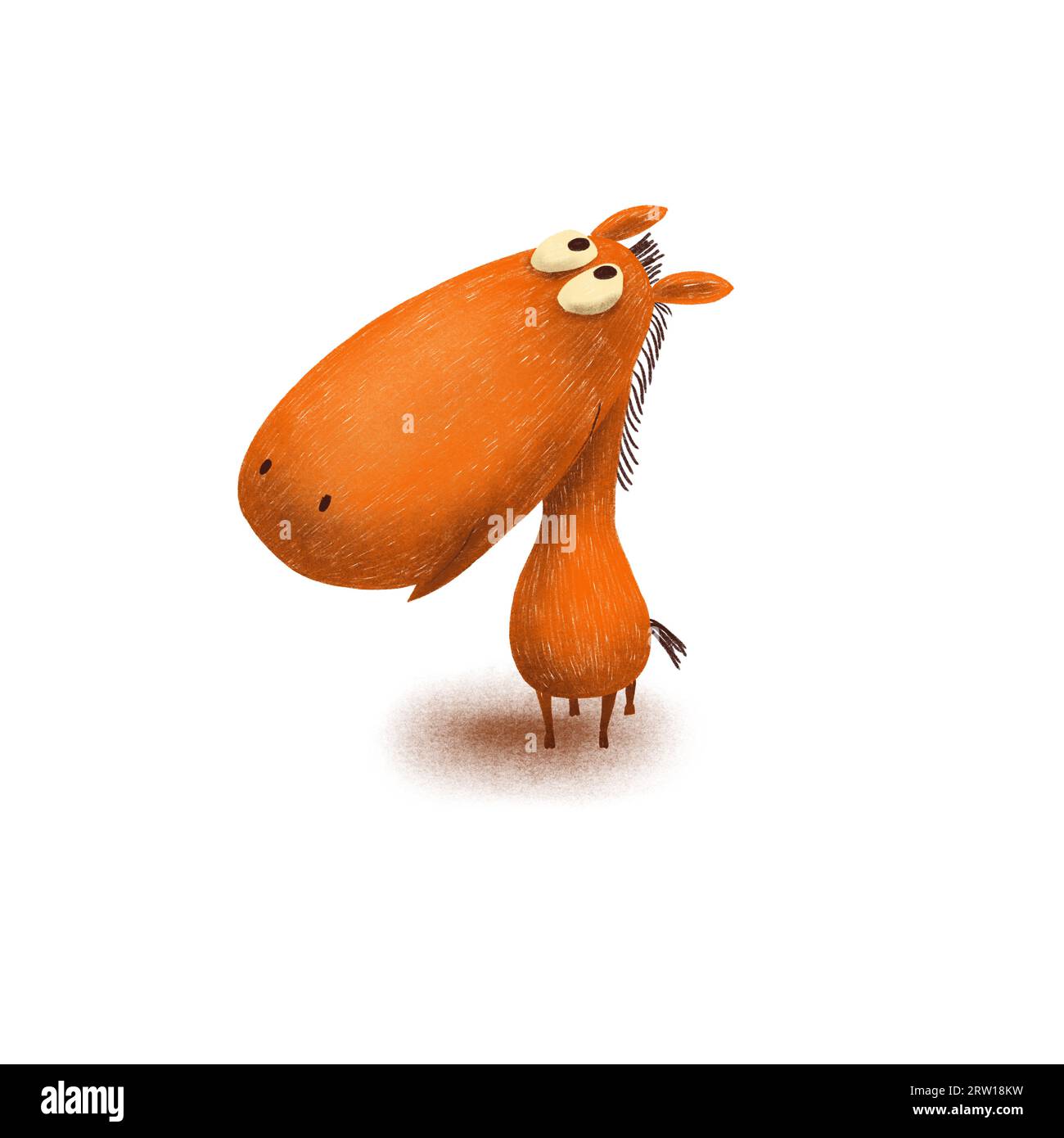 Ginger divertente e carino Ginger Horse in stile cartone animato. Carattere isolato su sfondo bianco. Il cavallo è il simbolo dell'anno secondo il Chine Foto Stock