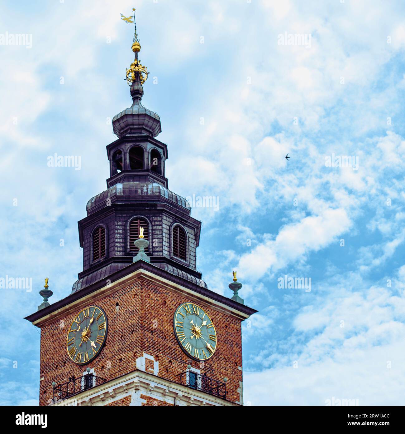 70 metri, 110 gradini di pietra, cantine dei carnefici e mercato principale di 700 anni è la Torre del Municipio di Cracovia, Polonia. Foto Stock