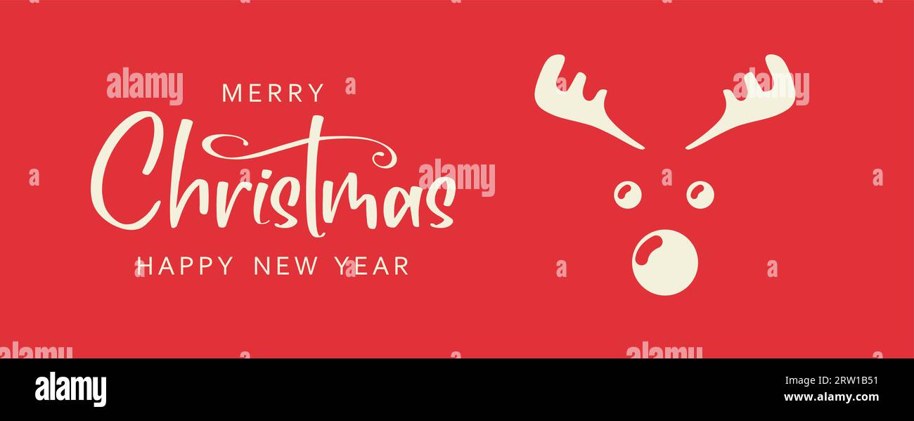 Buon Natale e felice anno nuovo con le renne. Banner natalizio Illustrazione Vettoriale