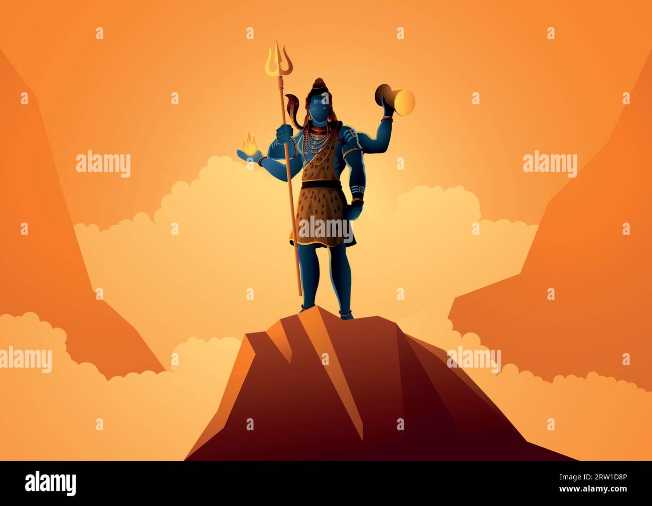 Illustrazione vettoriale di Lord Shiva in piedi sulla montagna, Dio indiano indù Illustrazione Vettoriale