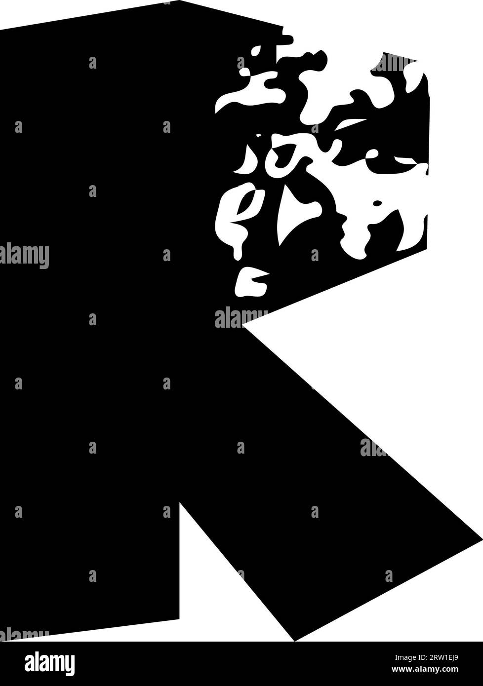 Visualizza caratteri alfabetici grunge per carta tagliata lettera R.. Foto Stock