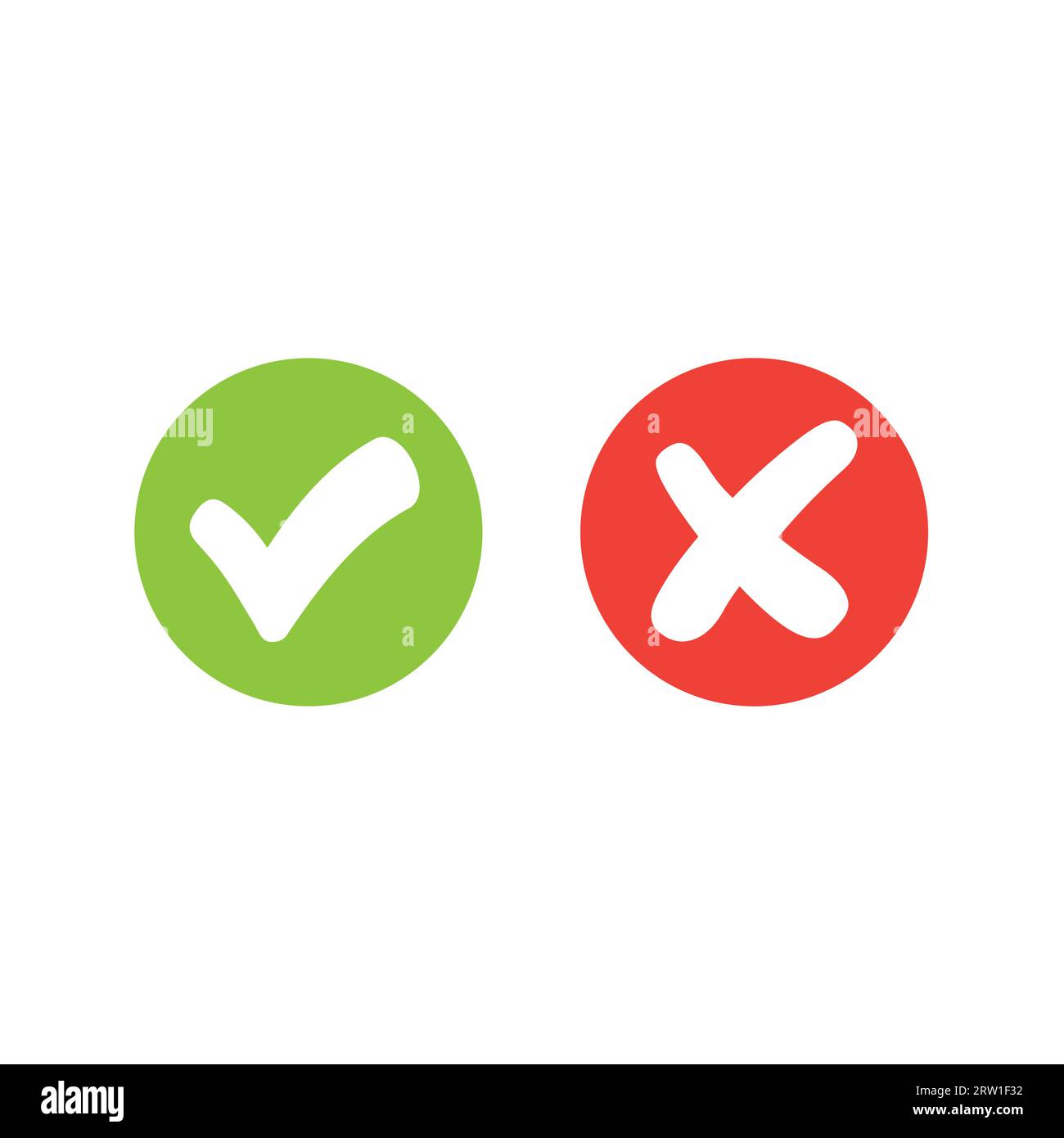 Selezionare le icone con segno di spunta e cerchio incrociato. Set di icone con segno di OK cerchio verde e rosso. Illustrazione Vettoriale