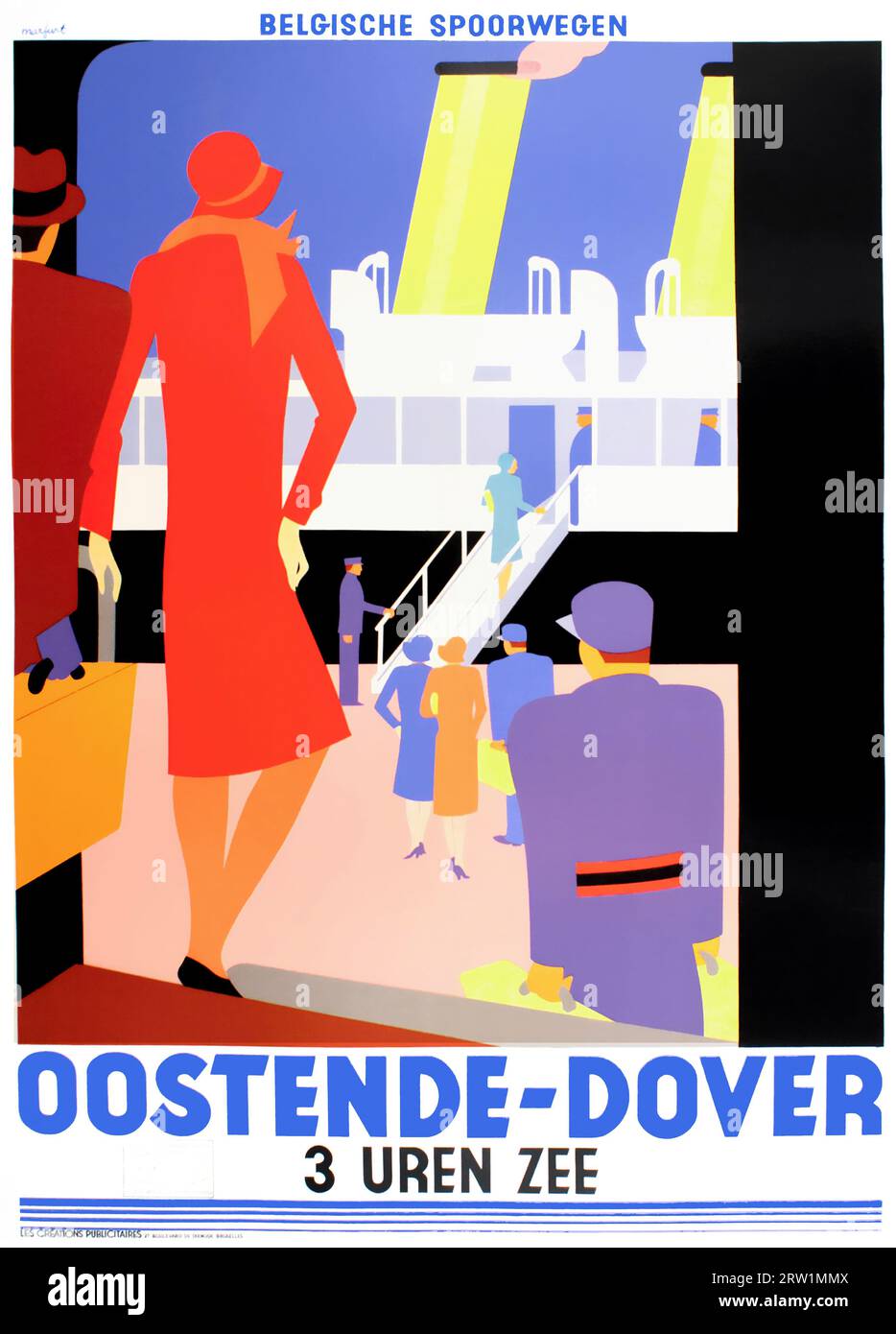 1928 Ostenda, Belgio, dover, Regno Unito, poster di viaggio Foto Stock